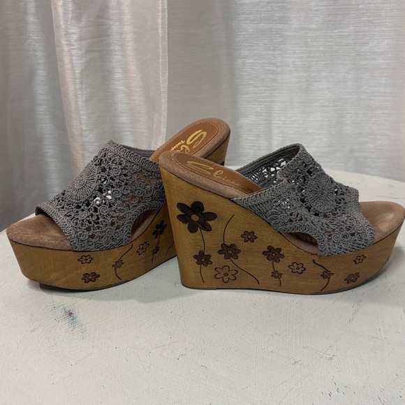 Sbicca Carolena Gray Crochet Wood Wedge Platform Sandals 9 - Picture 5 of 14